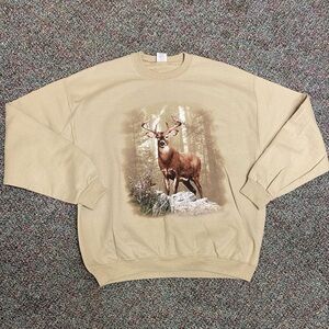 Vintage Jerzees Deer Wildlife Fleece Lined Crewneck Size XL
